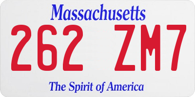 MA license plate 262ZM7