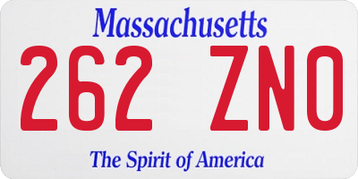 MA license plate 262ZN0