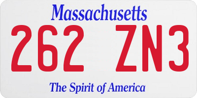 MA license plate 262ZN3