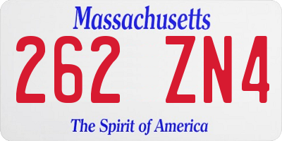 MA license plate 262ZN4
