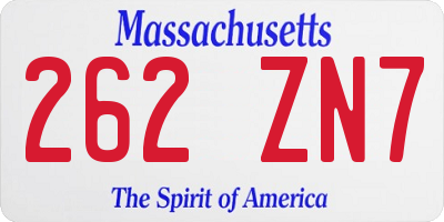 MA license plate 262ZN7