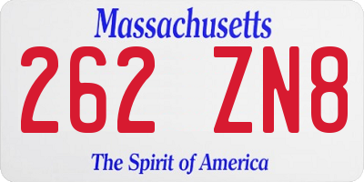 MA license plate 262ZN8