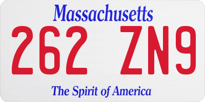 MA license plate 262ZN9