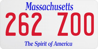 MA license plate 262ZO0
