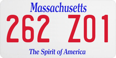 MA license plate 262ZO1