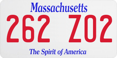 MA license plate 262ZO2