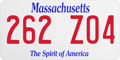 MA license plate 262ZO4