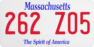 MA license plate 262ZO5