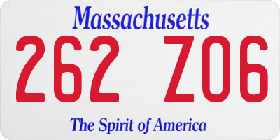 MA license plate 262ZO6