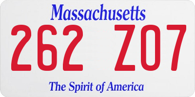 MA license plate 262ZO7