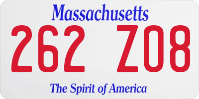 MA license plate 262ZO8