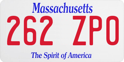 MA license plate 262ZP0