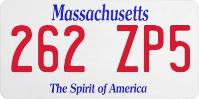 MA license plate 262ZP5