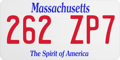 MA license plate 262ZP7