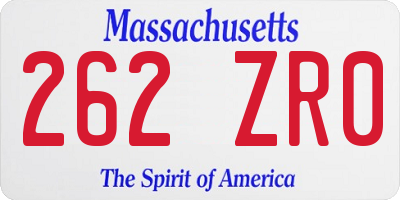 MA license plate 262ZR0
