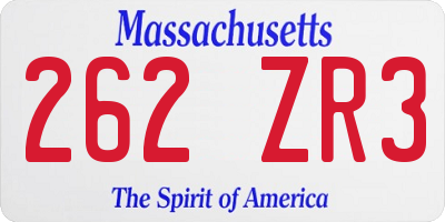 MA license plate 262ZR3
