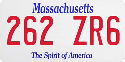 MA license plate 262ZR6