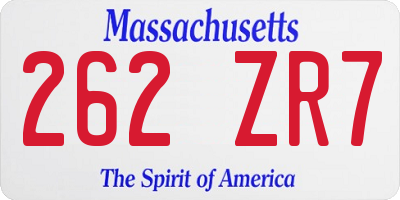 MA license plate 262ZR7
