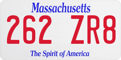 MA license plate 262ZR8