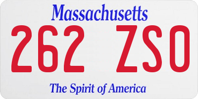 MA license plate 262ZS0