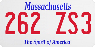 MA license plate 262ZS3
