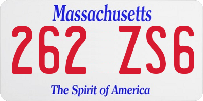 MA license plate 262ZS6