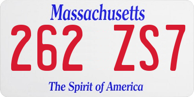 MA license plate 262ZS7