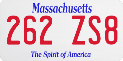 MA license plate 262ZS8