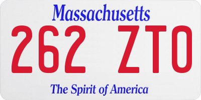 MA license plate 262ZT0