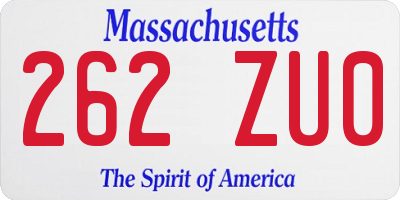 MA license plate 262ZU0
