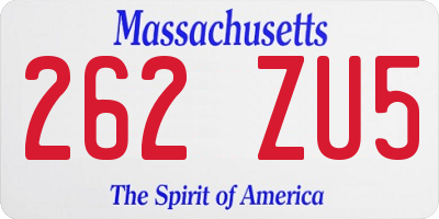 MA license plate 262ZU5