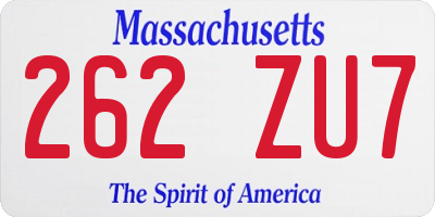 MA license plate 262ZU7