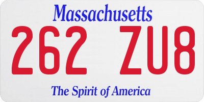 MA license plate 262ZU8