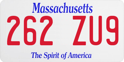 MA license plate 262ZU9