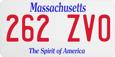 MA license plate 262ZV0