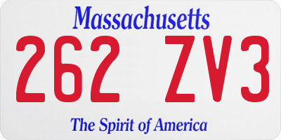 MA license plate 262ZV3
