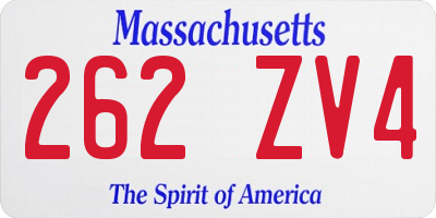 MA license plate 262ZV4