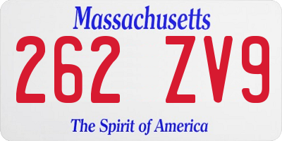 MA license plate 262ZV9