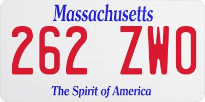 MA license plate 262ZW0