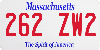 MA license plate 262ZW2