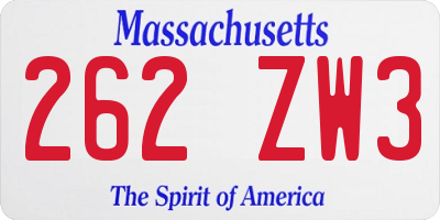 MA license plate 262ZW3