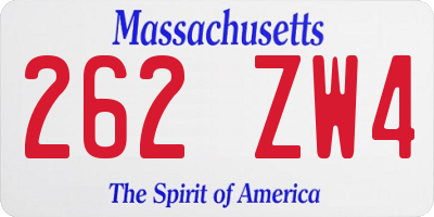 MA license plate 262ZW4
