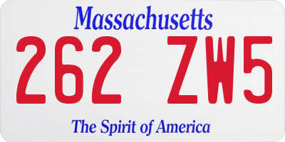 MA license plate 262ZW5