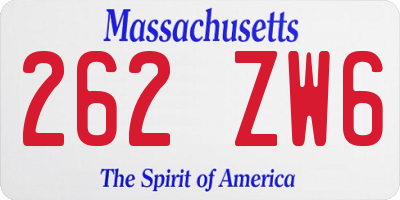 MA license plate 262ZW6
