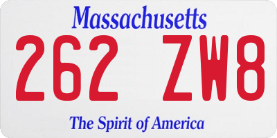 MA license plate 262ZW8