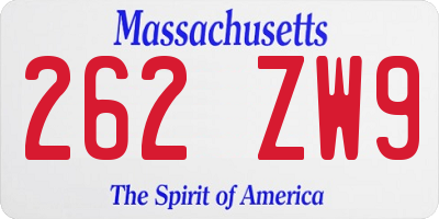 MA license plate 262ZW9