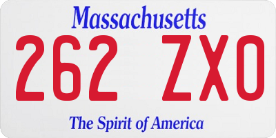 MA license plate 262ZX0