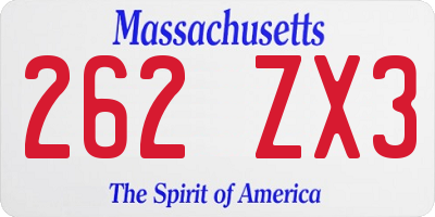 MA license plate 262ZX3