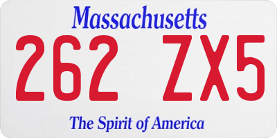 MA license plate 262ZX5