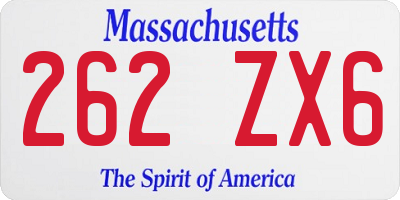 MA license plate 262ZX6